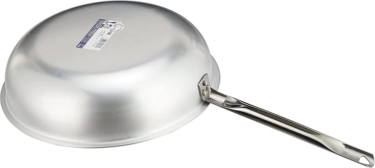 Agnelli ALMA111BM28 Sartén para saltear Pasta y arroz con Mango Tubular de Acero Inoxidable, Aluminio Profesional 3 mm, 28 cm