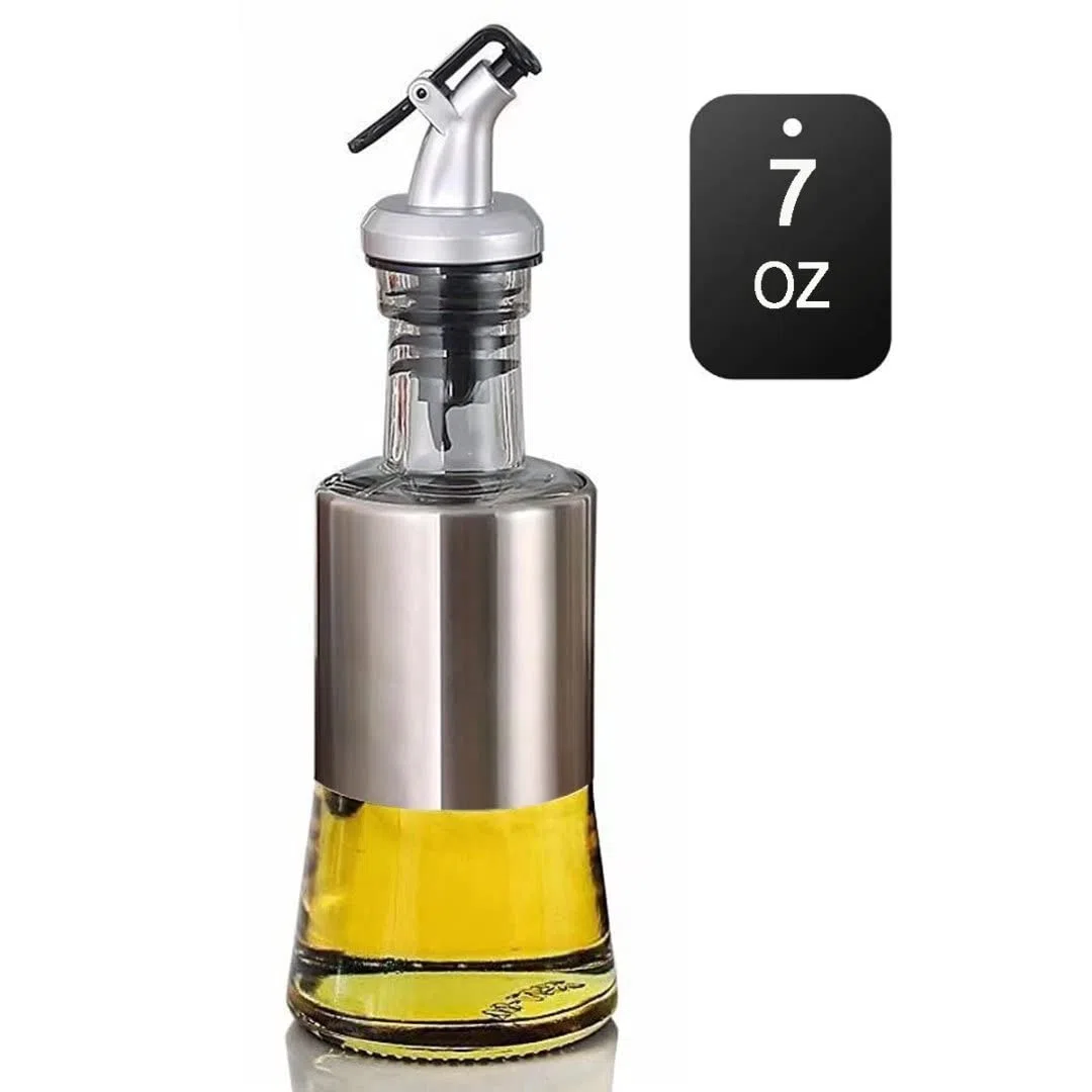 Mincham Botella dispensadora de aceite de oliva de 7 onzas (200 ml), botella dispensadora de aceite y vinagre de vidrio de alta calidad, con boquilla y embudo de vertido, botella de aceite antigoteo