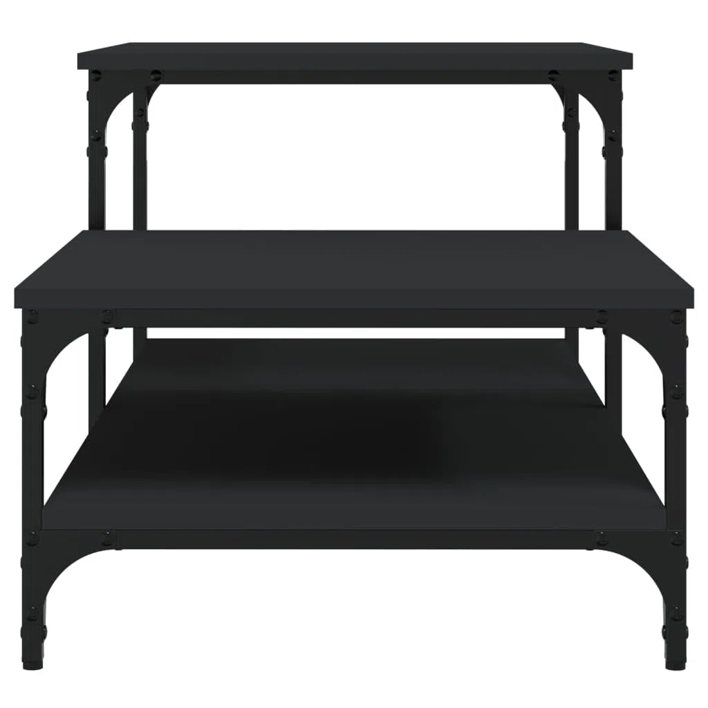 Mesa de centro negra 100 x 50,5 x 45 cm, moderna mesa de salón con 3 estantes y estructura de metal, mesa auxiliar de diseño industrial de madera, elegante mesa de sofá para salón