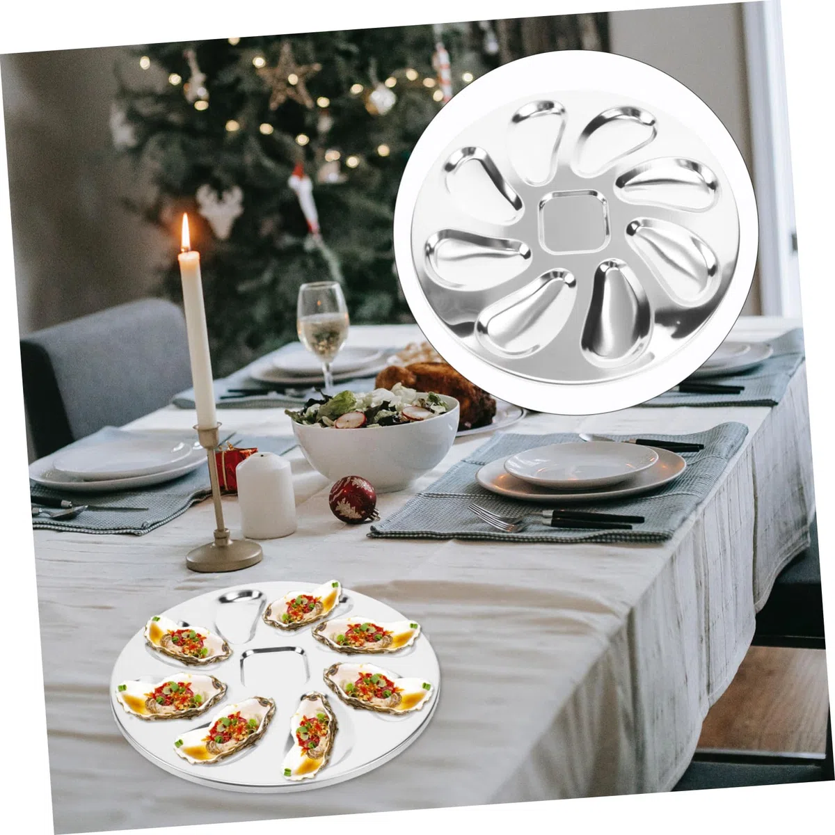 Hohopeti Plato de Acero Inoxidable para Ostras Resistente y Pulido para Restaurante Bandeja Antiadherente para Mariscos y Aperitivos Utensilio de Mesa Profesional