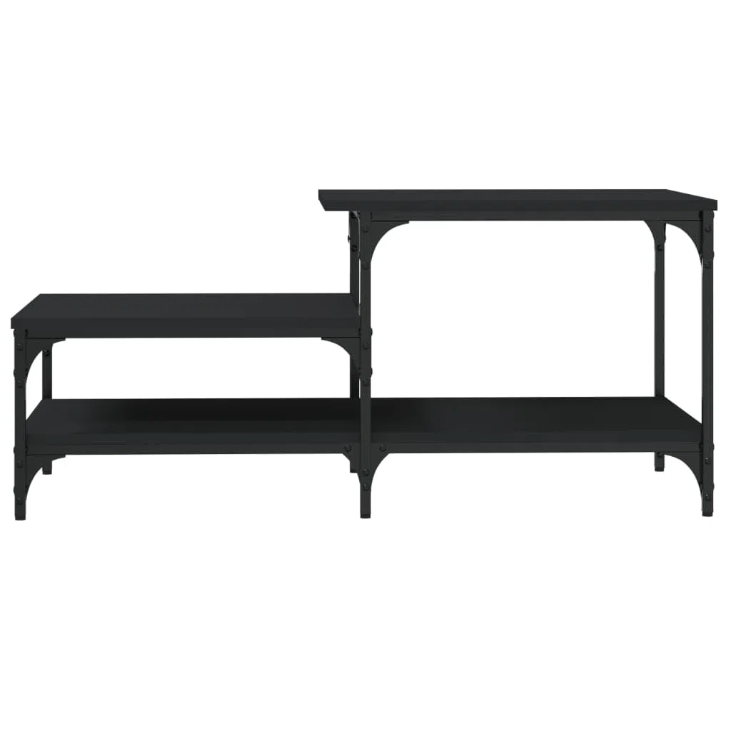 Mesa de centro negra 100 x 50,5 x 45 cm, moderna mesa de salón con 3 estantes y estructura de metal, mesa auxiliar de diseño industrial de madera, elegante mesa de sofá para salón