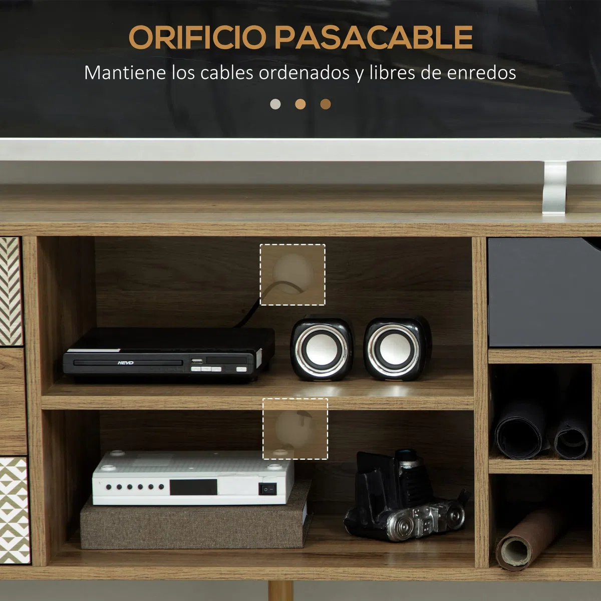 HOMCOM Mueble de TV con Estantes de Almacenamiento 4 Cajones y Patas de Metal Mesa para TV de Salón para Televisores de hasta 50 Pulgadas para Dormitorio 120x39x64 cm Marrón