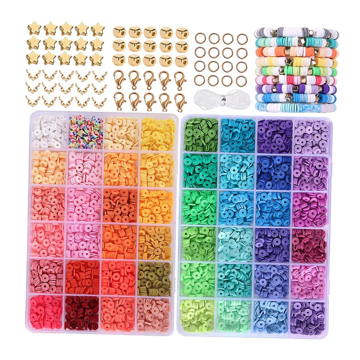 Cabilock Kit de Abalorios para Hacer Pulseras con Cuentas de Arcilla Polimérica de Incluye con Accesorios Metálicos y Cuerda de Metros para Manualidades DIY Creativas y Regalo Artesanal