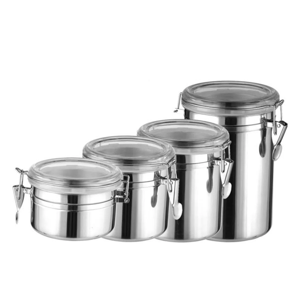 Zerodeko Recipiente Hermético de Acero Inoxidable para Almacenar Alimentos, 4 Piezas Cierre Seguro, Adecuado para Café y Té en Cocina