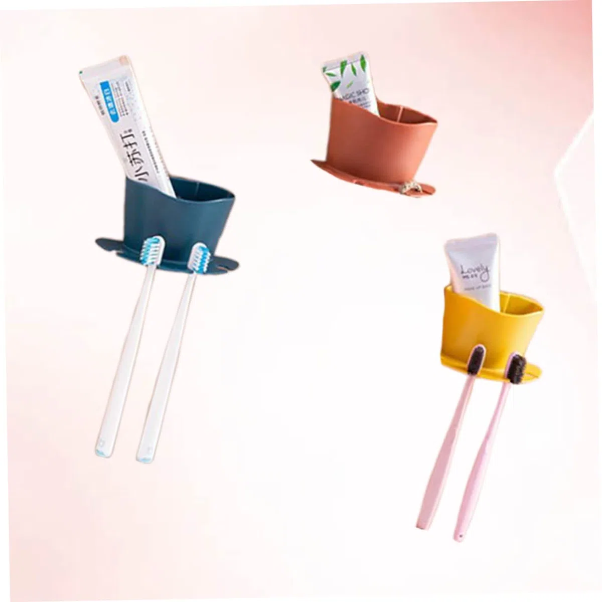 PRETYZOOM 9piezas Soporte De Cepillos De Dientes Multifuncional Estante De Almacenamiento De Autoadhesivo para Baño Diseño Sin Perforación Naranja Azul Oscuro Rosa