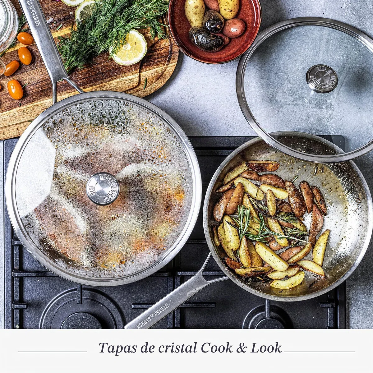 Merten & Storck Tri-Ply Juego de 8 Ollas y Sartenes de Scero Inoxidable Tricapa para Inducción, Incluye sartenes, cacerolas, ollas y tapas, Multicapa, Apto para Horno y Lavavajillas, Plata