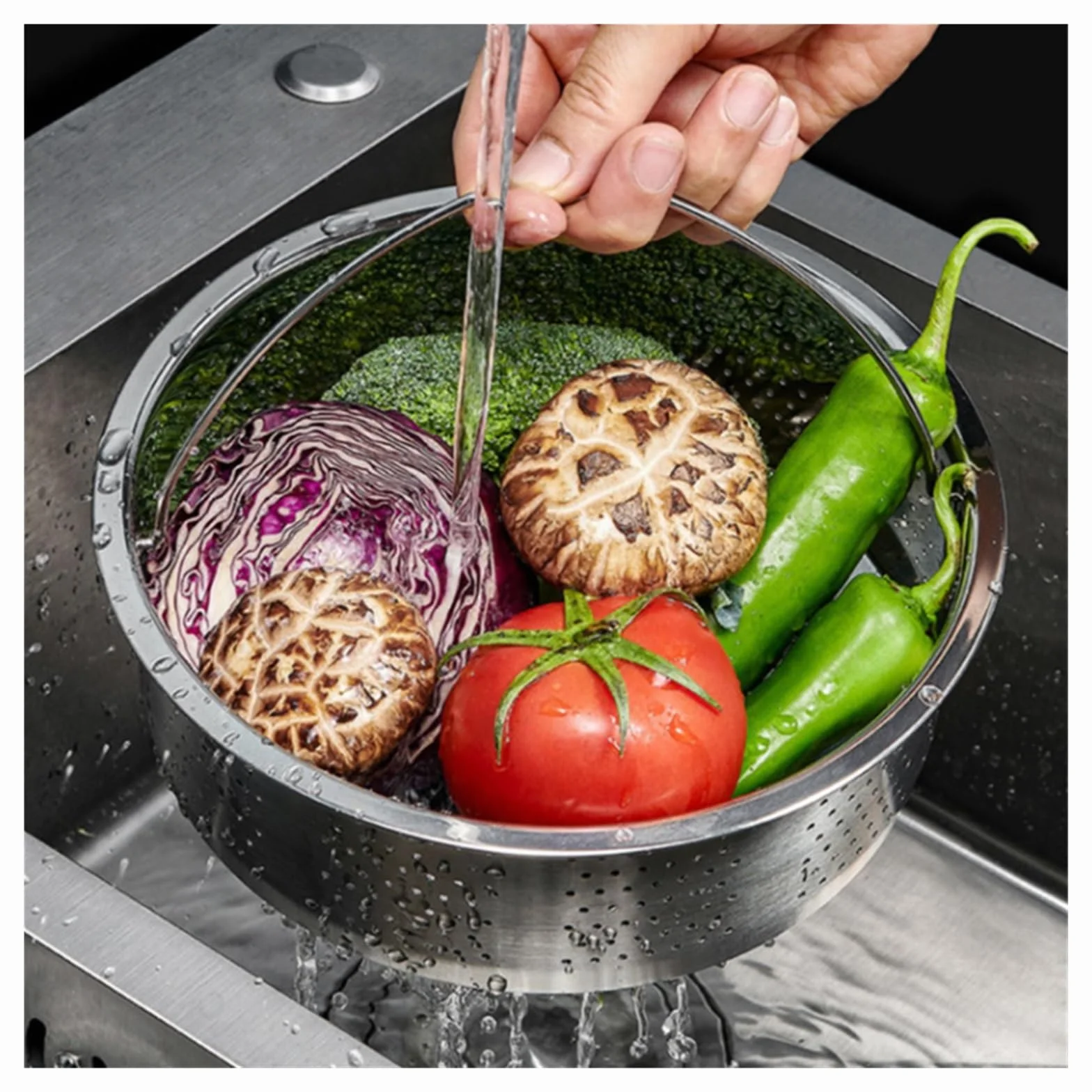 Vaporera de Acero Inoxidable Cesta de Vapor de Acero Inoxidable con Mango de Silicona for Olla a presión arrocera, Rejilla de Vapor, escurridor, Utensilios de Cocina(22cm)