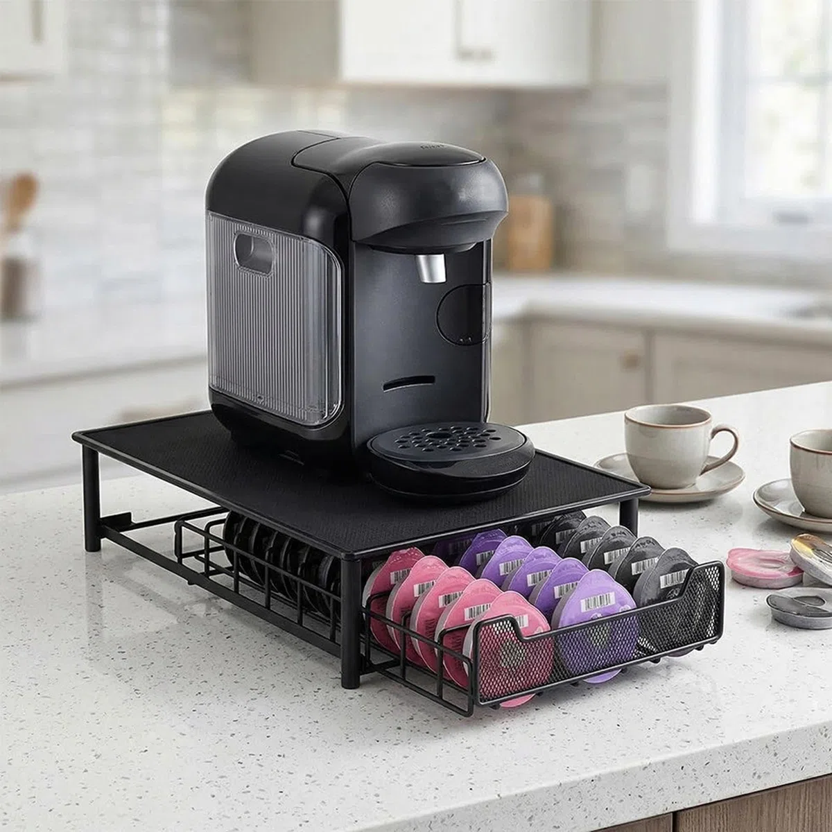 Coffe Pod Portacápsulas con extractor Soporte de metal de fácil acceso | Organizador de extracción para monodosis para cocina, salón, dormitorio, oficina