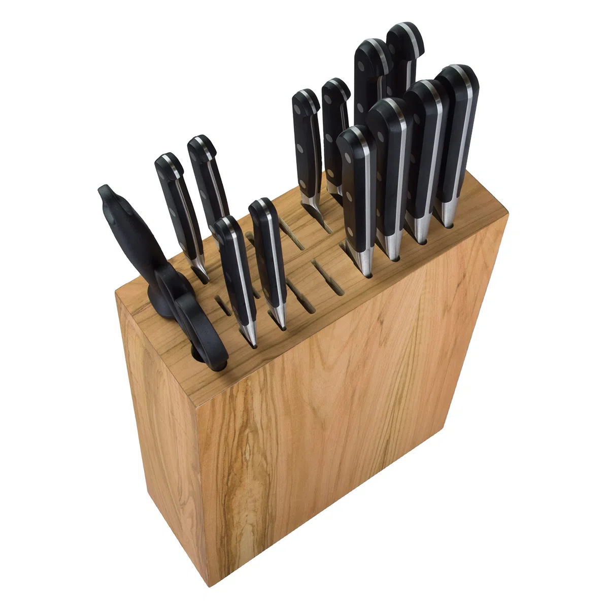 Bloque de cuchillos con 17 orificios, madera de haya natural, vacío.