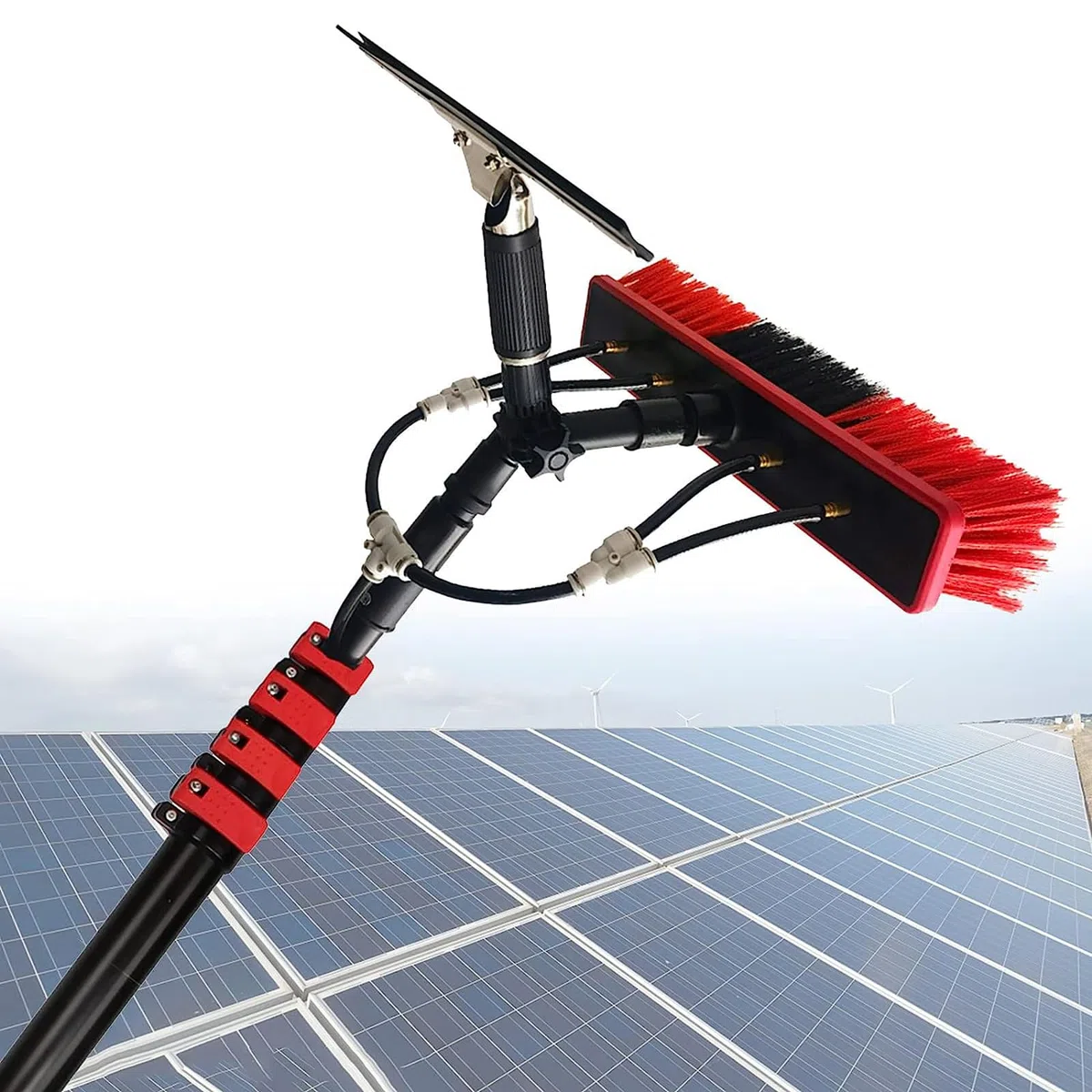 Kit de limpieza de ventanas con poste telescópico de 30 pies y cabezal flexible, cepillo de 30 cm para limpieza exterior del hogar y techo, herramientas de ventana de alto alcance para un uso fácil