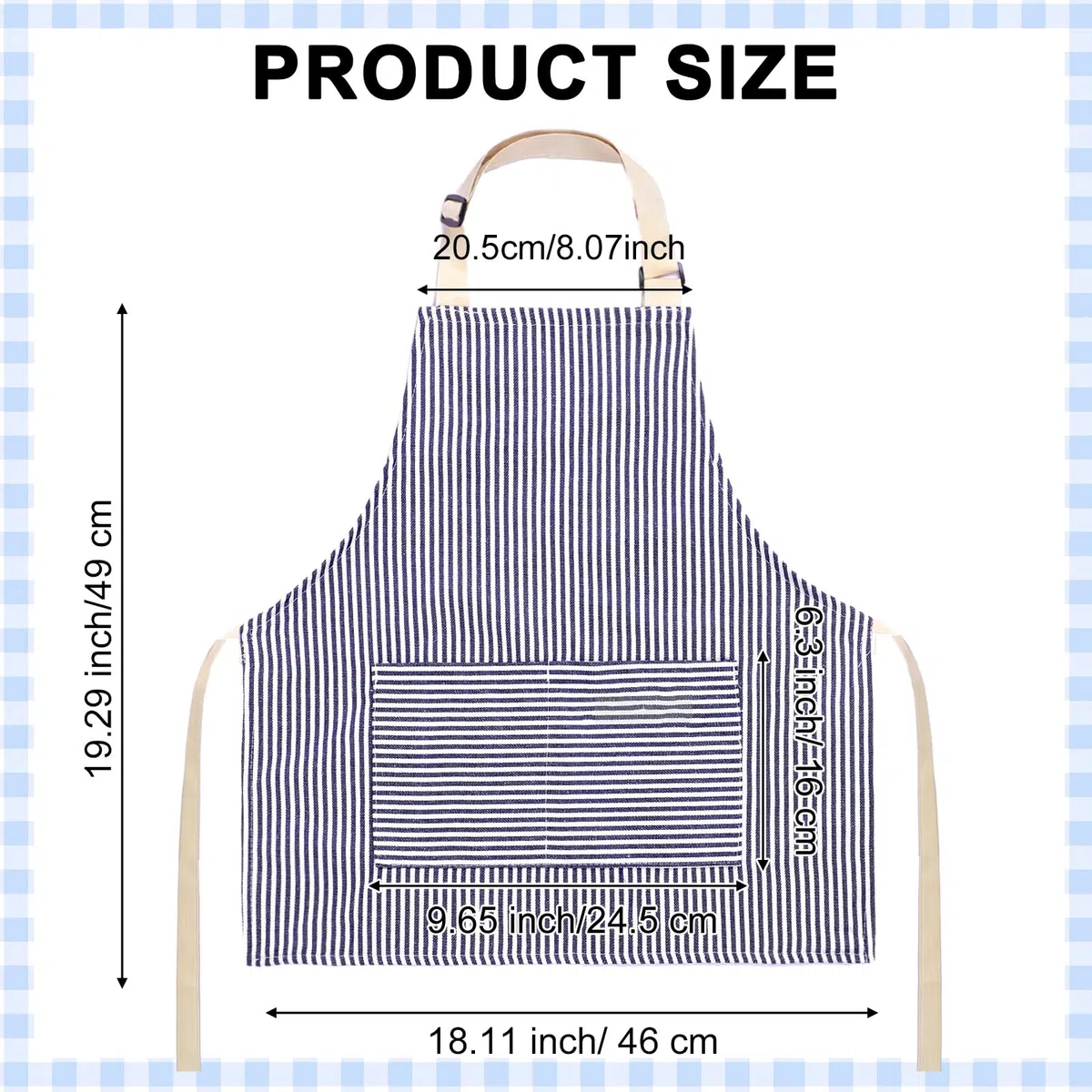 Newcotte Delantal de chef ajustable de algodón para niños y niñas, 8 piezas, con 2 bolsillos, delantal a rayas, delantales de cocina para niños y niñas, azul y marrón, Tiras grises y blancas, tiras