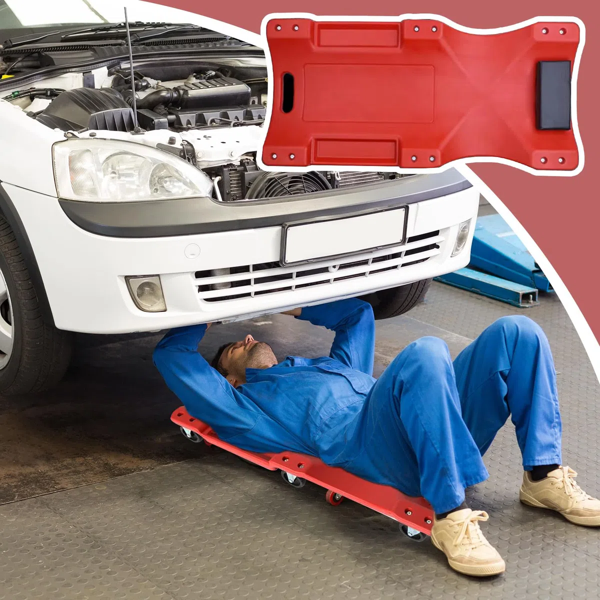 Carro Mecánico Deslizante Bajo Vehículo - Silla de Taller con Ruedas - Plataforma Antideslizante con Ruedas 91 cm para Cambio de Aceite Rotación de Neumáticos y Reparación de Chasis