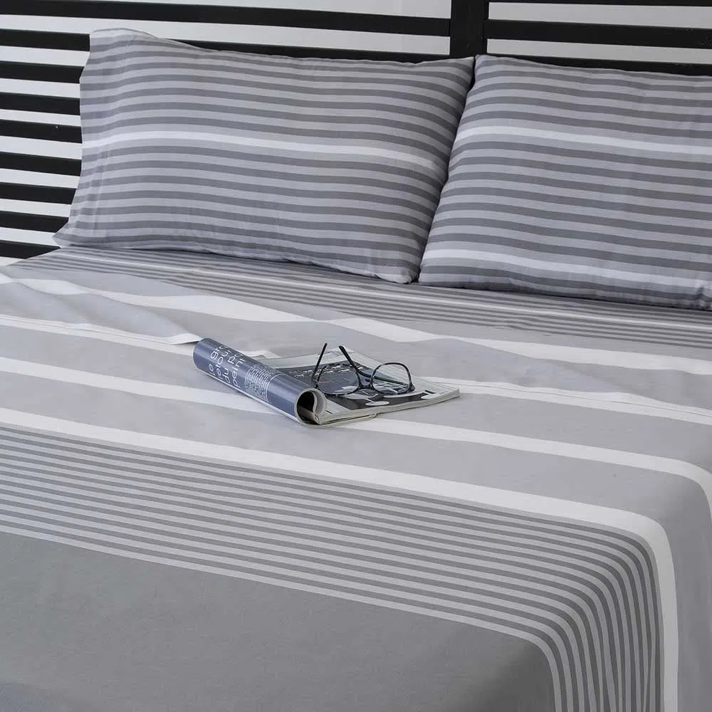 COTTON ARTean Juego sábanas Cama 200 Algodón Poliéster GAUNA Gris | Incluye 4 piezas: encimera, bajera ajustable, 2 fundas de almohada. Certificado OEKO-TEX