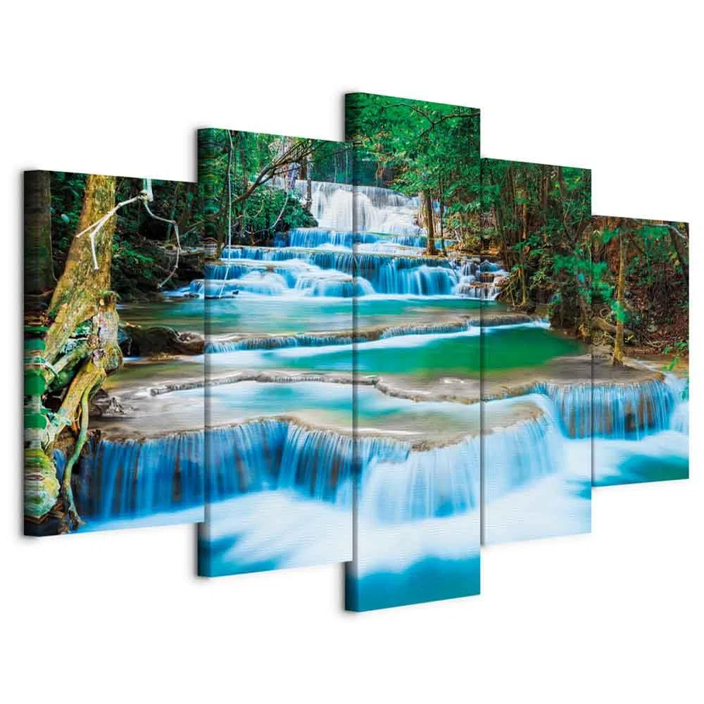 Cuadros B&D XXL - Cuadro en Lienzo Cascada 150x75 cm 5 piezas - Impresión en material tejido no tejido cuadros decoracion salon modernos lienzos - naturaleza Paisaje 030212-101