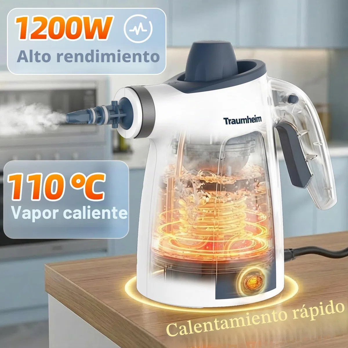 Limpiador a vapor, limpiador de vapor de mano para el hogar multiusos con accesorios de 14 piezas, 3 bares de presión de vapor 350 ml, 1200 W, limpiador de vapor sin químicos, limpieza de