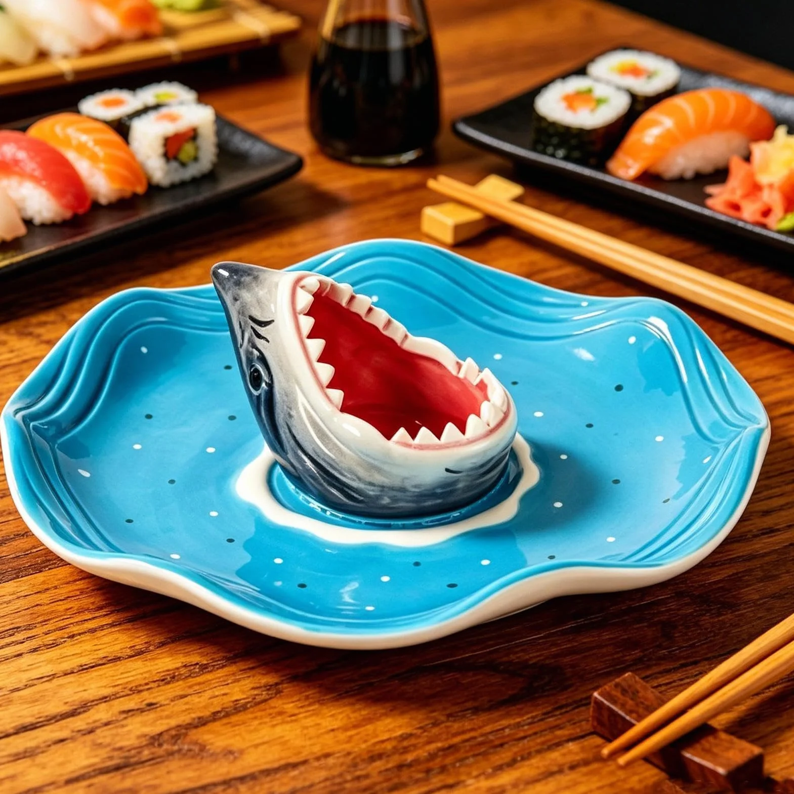 Plato de sushi Plato de Cerámica Pintado a Mano con Compartimento para | Cuenco para Salsas y Aliños Para Charcutería, Queso, Hamburguesa, Gambas, Sardinas, Aperitivos, Palomitas,