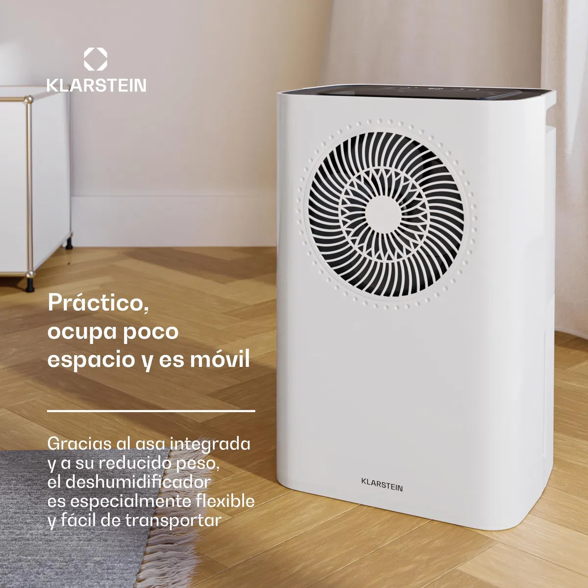 Klarstein CircleDry 16L Deshumidificador Inteligente, Wifi, Silencioso 38dB, Temporizador 24h, Drenaje Continuo, Control de Humedad, Portátil para Hogar, Oficina, Habitaciones hasta 32m²