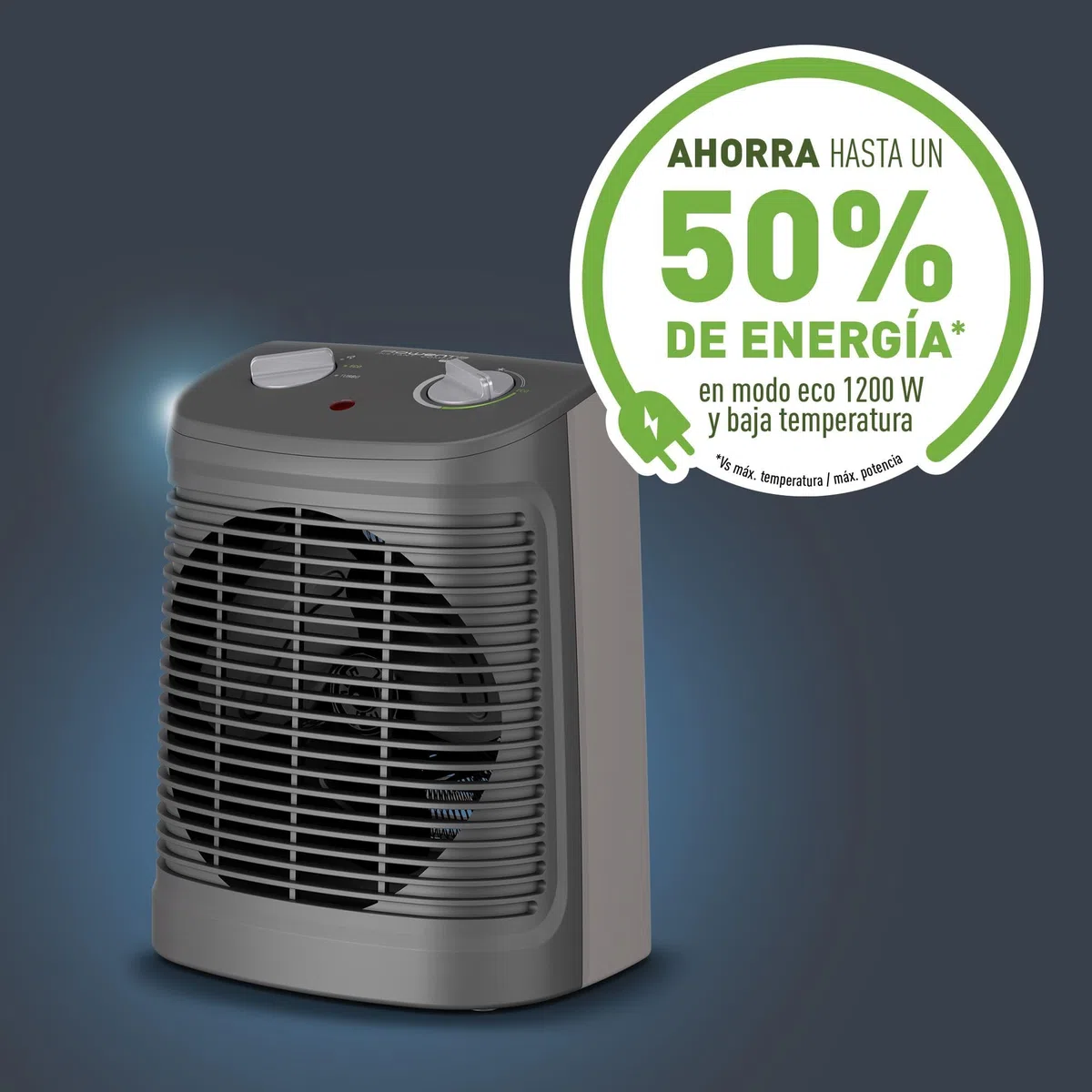 Rowenta Comfort Compact - Calefactor bajo consumo 2000 W, 2 velocidades, termostato mecánico función anti-heladas, Silence 44 dBA, modo Eco, ventilador aire frío, fácil transporte, SO2320