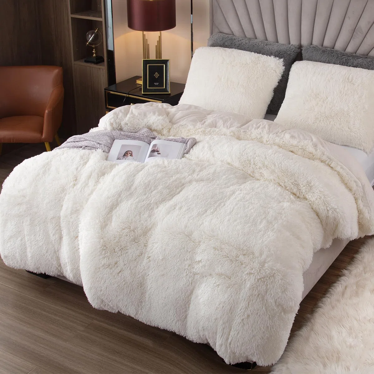 EMME Juego de Ropa de Cama de Felpa, 200 x 200 cm, Franela mullida, Juego para Cama y Ropa de Cama Suave y 2 Funda de Almohada de 80 x 80 cm, Color Blanco