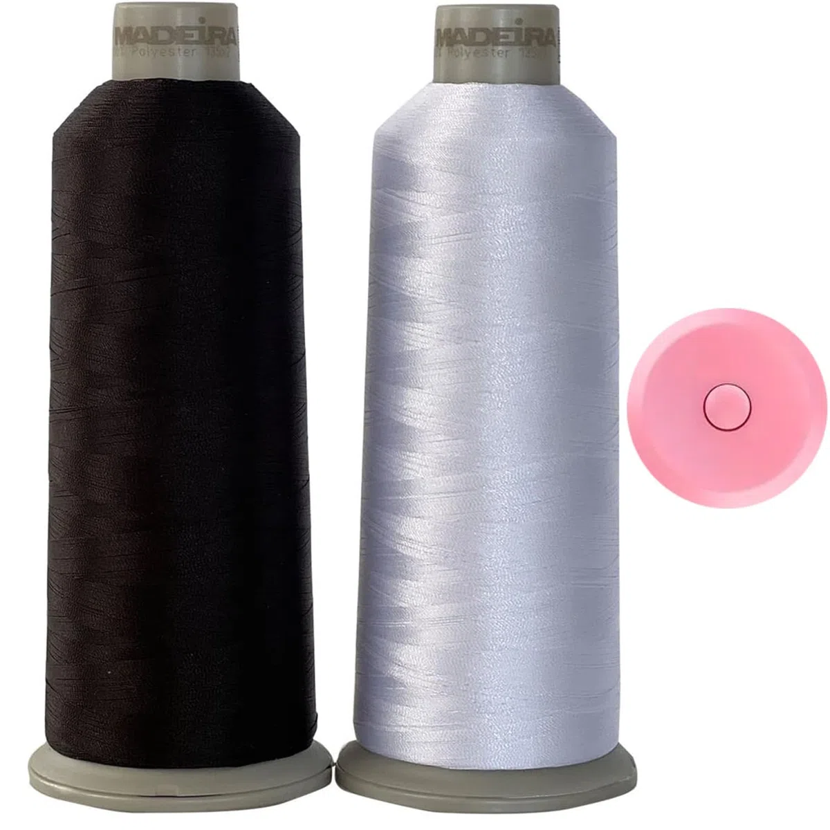 Madeira 1801 Madeira 1800 - Hilo de bordado blanco y negro - Hilo de bordado - Hilo de máquina de bordar - Cono - 2 bobinas enormes de 5500 yardas de costura multiusos