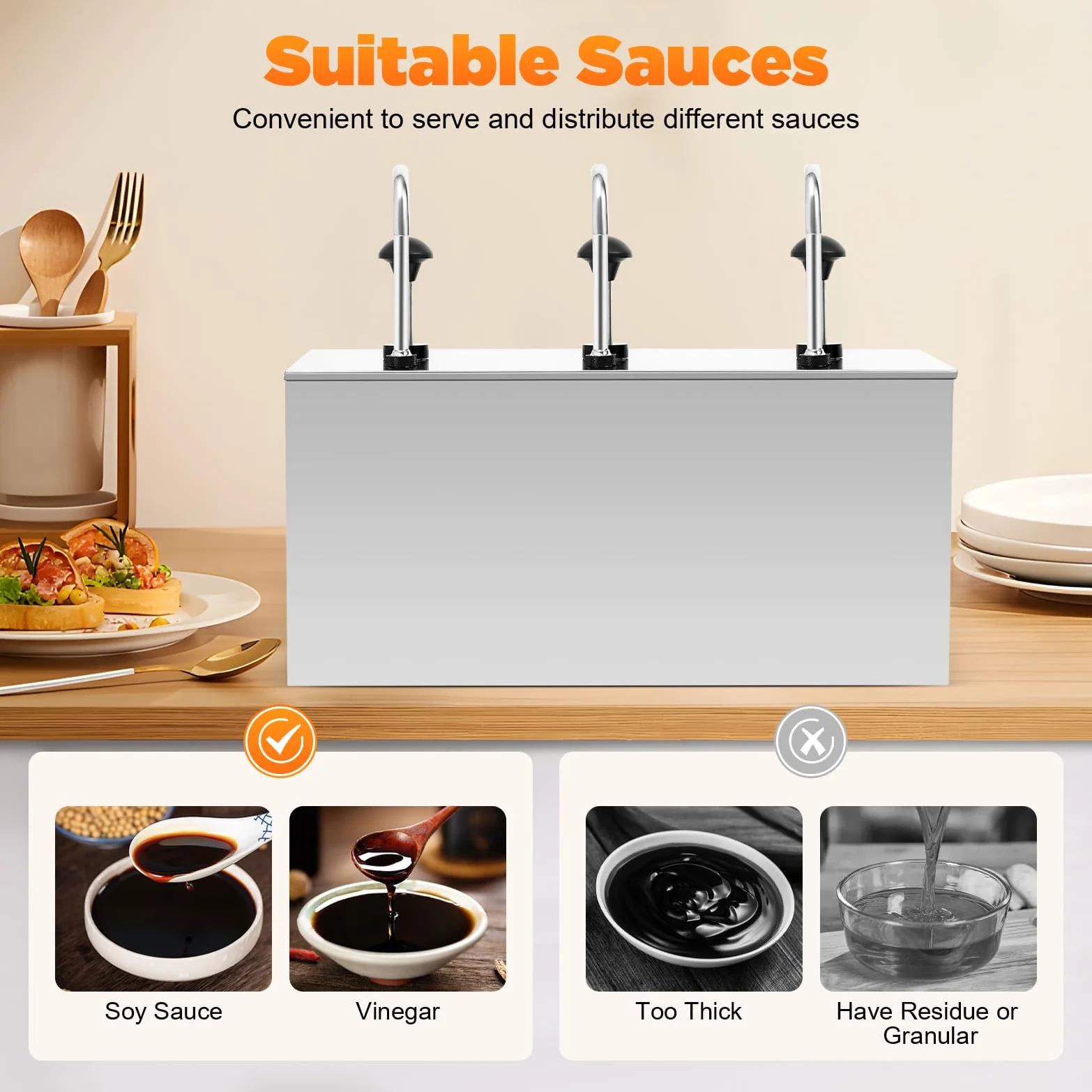 Dispensador de salsa de acero inoxidable con 3 compartimentos, fácil instalación y alto volumen, bomba de especias para salsa de soja, ketchup mostaza, 3 x 4 L