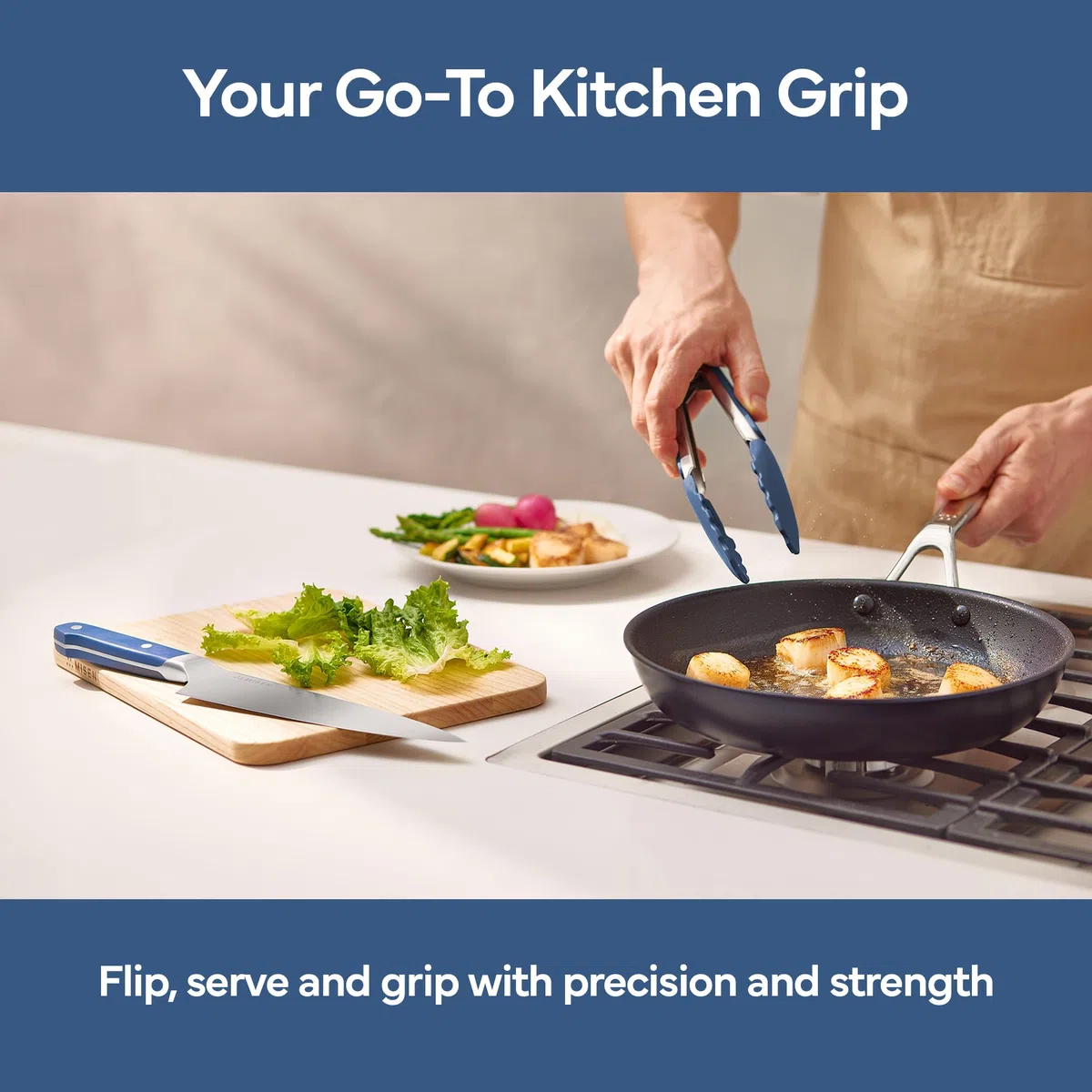 Misen Pinzas de cocina, aptas para lavavajillas, resistentes, herramienta de parrilla con punta de silicona de precisión, resistentes al calor, antiadherentes, perfectas para servir y freír al aire