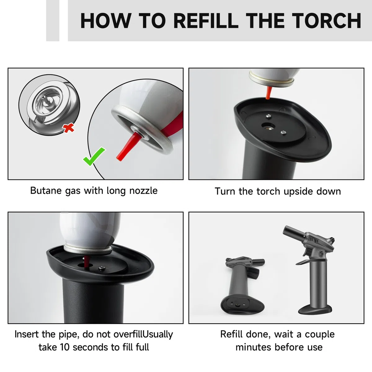 Antorcha de butano, soplete para crema brulee, recargable, antorcha de butano, encendedor de cocina, antorcha de cocina para hornear alimentos, manualidades, barbacoa, crema brule