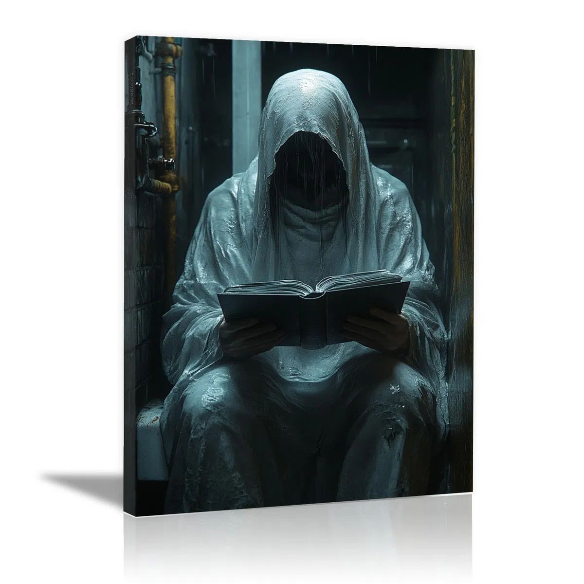 AMXBZC Negro Terror Halloween Cuadros, El diablo del terror está aprendiendo Espeluznante, Miedo Halloween Horror cuadros, Halloween decoración de pared póster-40x60cm Enmarcado