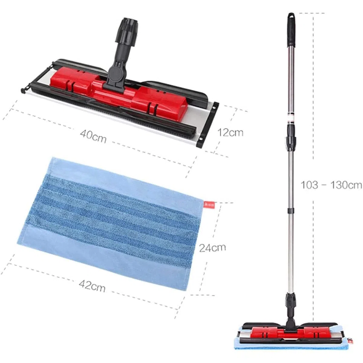 Trapeador de polvo Fregona plana para suelo húmedo y seco, cabeza de fregona grande para el hogar, 360 grados, sin ángulo muerto, giratoria, barra extensible para suelo de arrastre plano Profesional