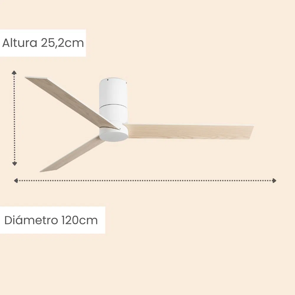 / HYBRID/Ventilador de techo blanco y palas reversibles blanco-arce Ø120 cm/Ultra Silencioso, bajo consumo, 6 Velocidades, Mando a Distancia, Verano-Invierno, temporizador, modo brisa