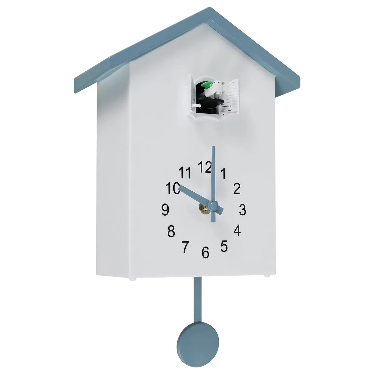 Reloj de cuco moderno reloj de pared reloj de cuco con voz de pájaro moderno reloj de cuco con péndulo 25 x 20 x 9 cm para el hogar, salón, cocina, oficina, decoración (azul + blanco)