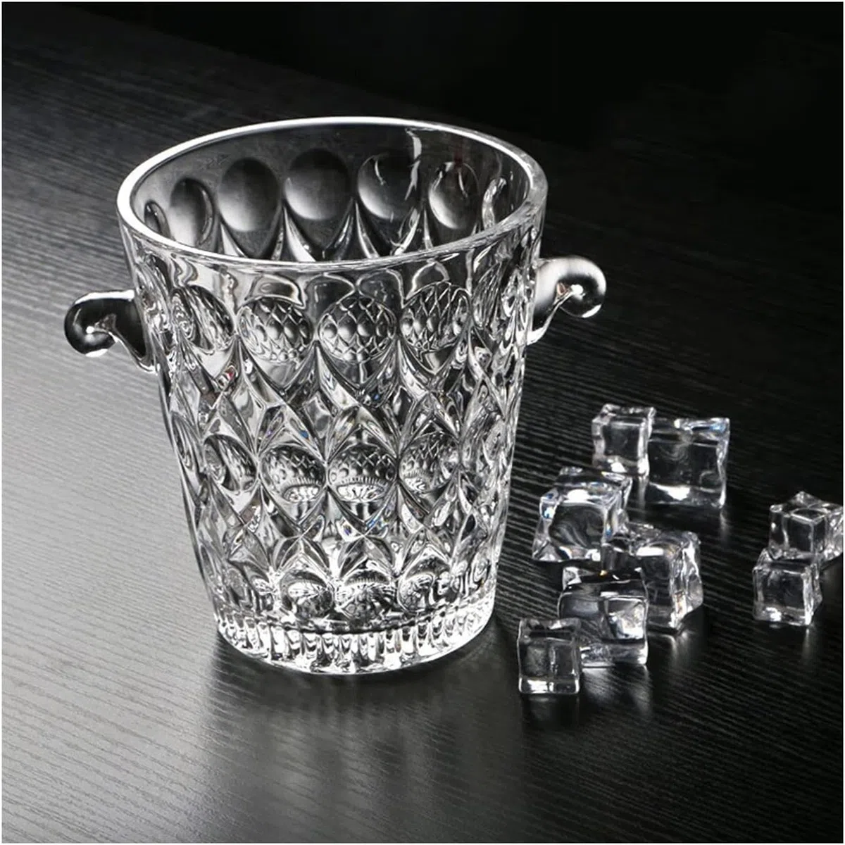 Cubitera Botella Vino Cubo de Hielo de Cristal con asa de fácil Transporte, Enfriador de Bebidas Transparente, contenedor de Hielo de 1,5 l para Vino, champán y Cerveza