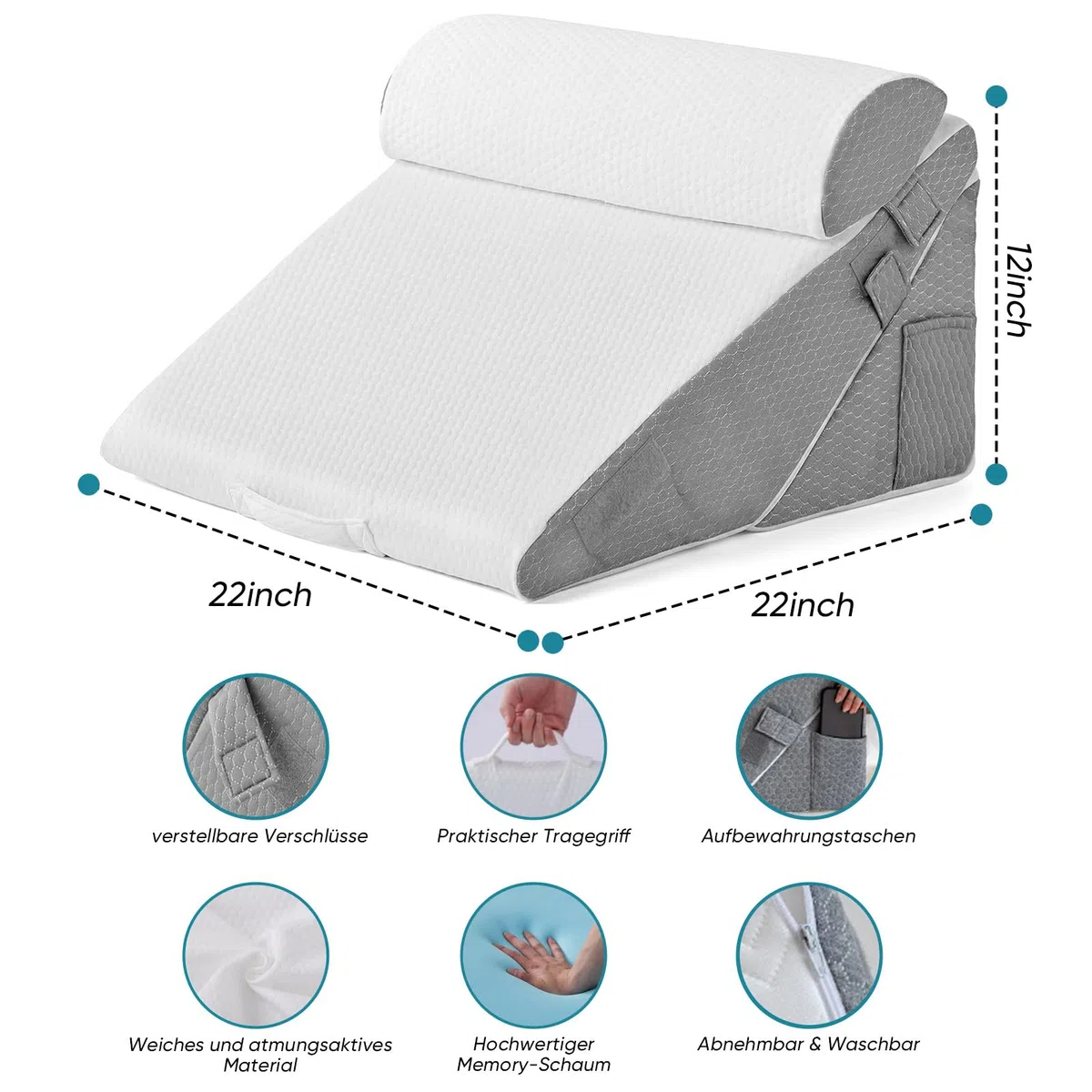 Juego de 3 cojines ortopédicos de cuña de altura ajustable de 9/12 pulgadas para apoyo postoperatorio para aliviar el reflujo, cojín de espalda, cojín de lectura para cama y sofá