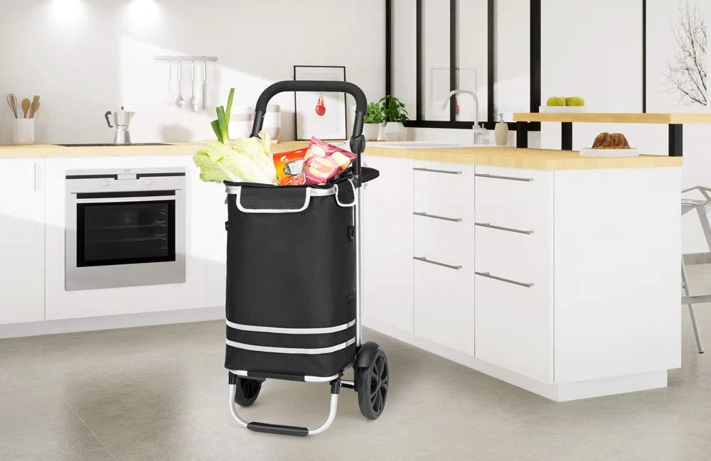 Monzana Carro de la Compra Negro 56L hasta 50 Kg con Ruedas Bolsa Extraíble Plegable Carrito de Supermercado