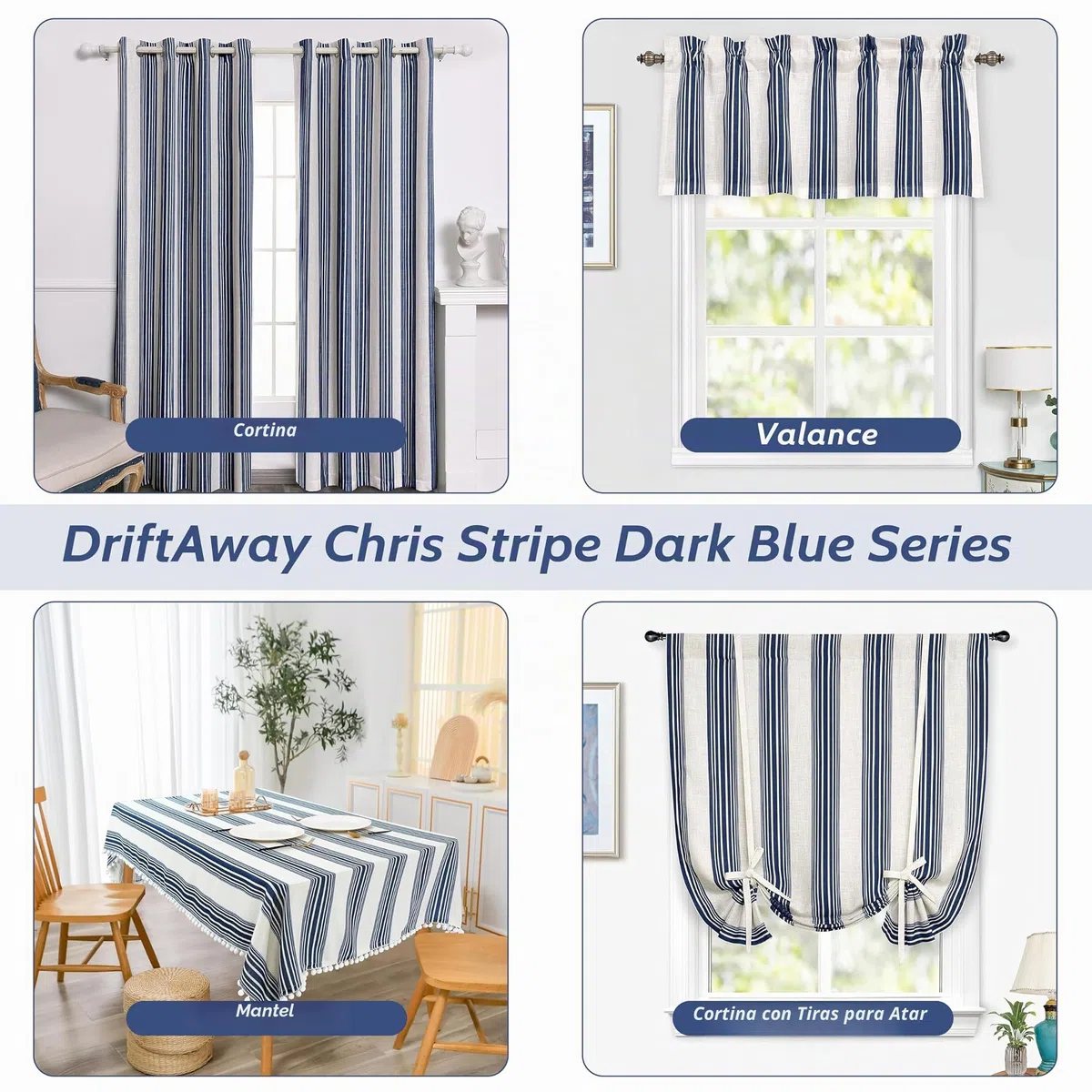 DriftAway Chris - Cortinas Opacas con Forro de Mezcla de Lino con patrón de Rayas Verticales, Aislamiento térmico y oscurecimiento de la habitación, Cortinas de Lino con Ojales para casa de Campo, 2