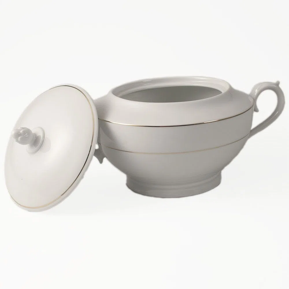 Sopera de porcelana blanca (2,5 l) Bremen, 1 tapa de porcelana, filo de oro, edición limitada