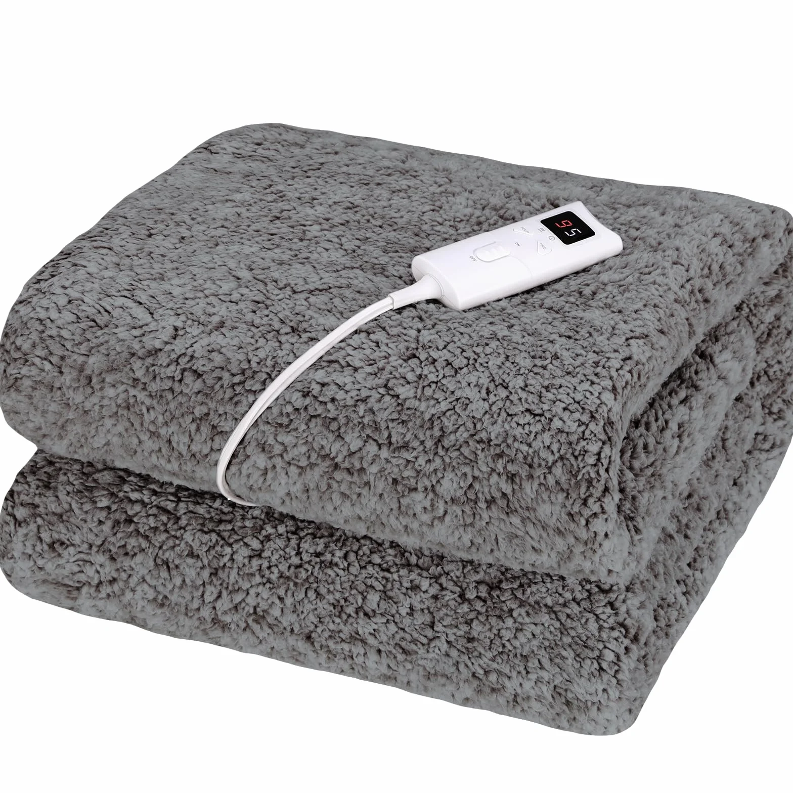 TLGREEN Manta Eléctrica Calefactora con Apagado Automático, 180 x130 cm, 6 Niveles de Temperatura, 9 Ajustes de Tiempo, Manta Térmica Control Removible, Apto Lavadora, para sofá, Cama, Oficina (Gris)