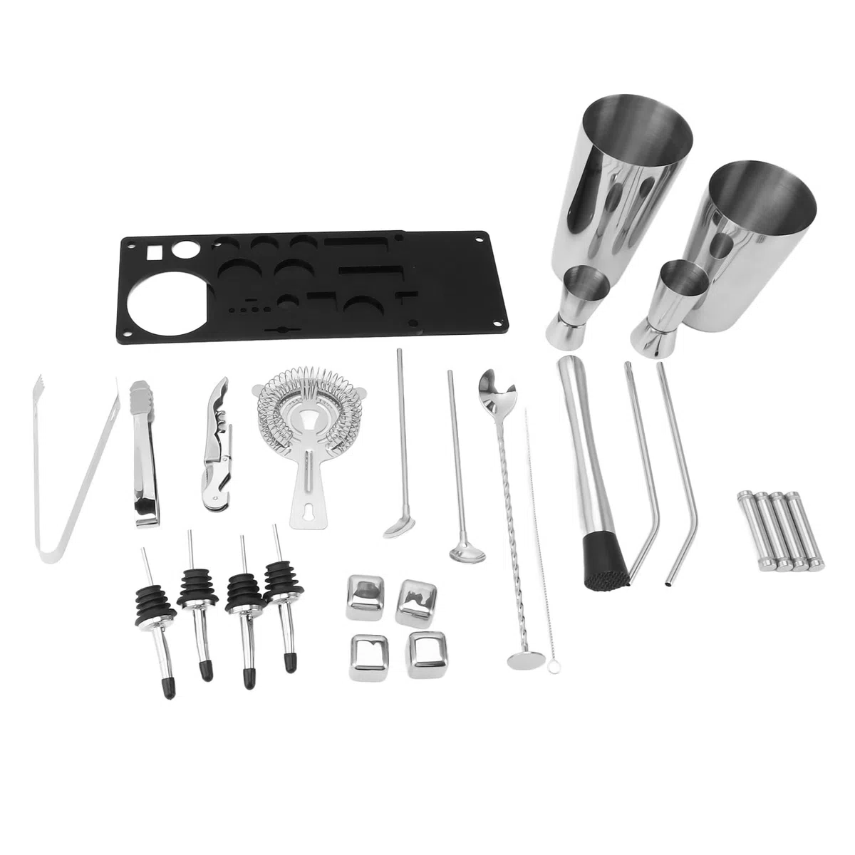 FLEXMAN Juego de Coctelera de 23 Piezas, Kit Profesional de Barman de Acero Inoxidable con Soporte Acrílico, Juego de Cóctel Multifuncional para el Hogar, Bar, Fiesta