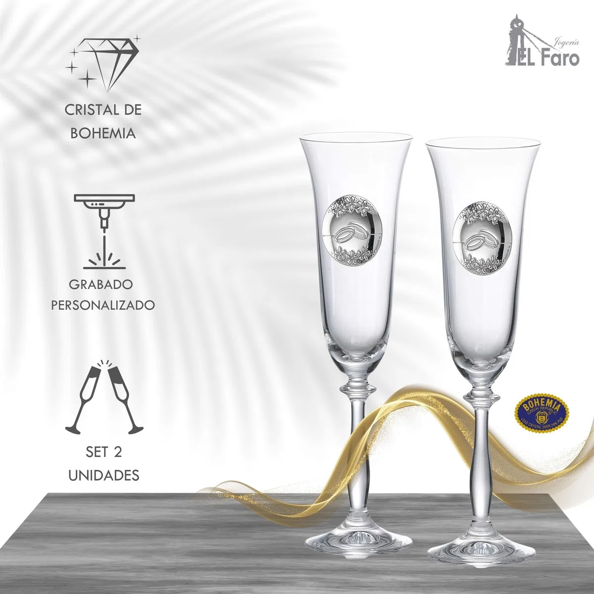 JOYERIA EL FARO | Copas grabadas para novios | Copas personalizadas para bodas | Cristal de Bohemia de alta resistencia | Estuche premium incluido | Brinda y celebra el amor