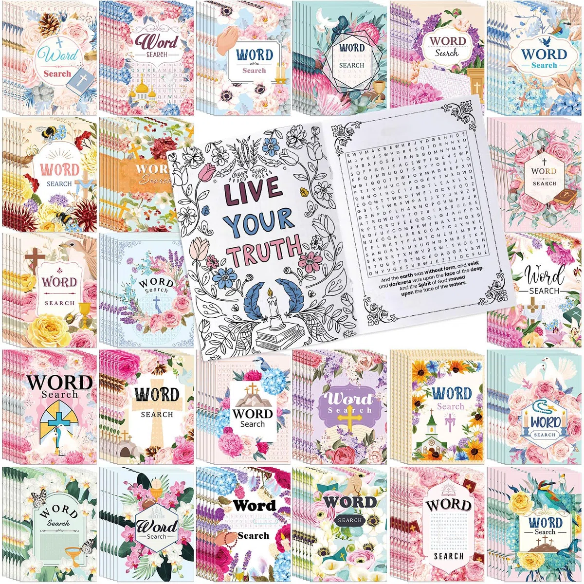 Liliful 144 libros para colorear de búsqueda de palabras a granel para adultos cristianos de Pascua para búsqueda de palabras, manualidades, libro de dibujo con patrones para recuerdos de fiesta