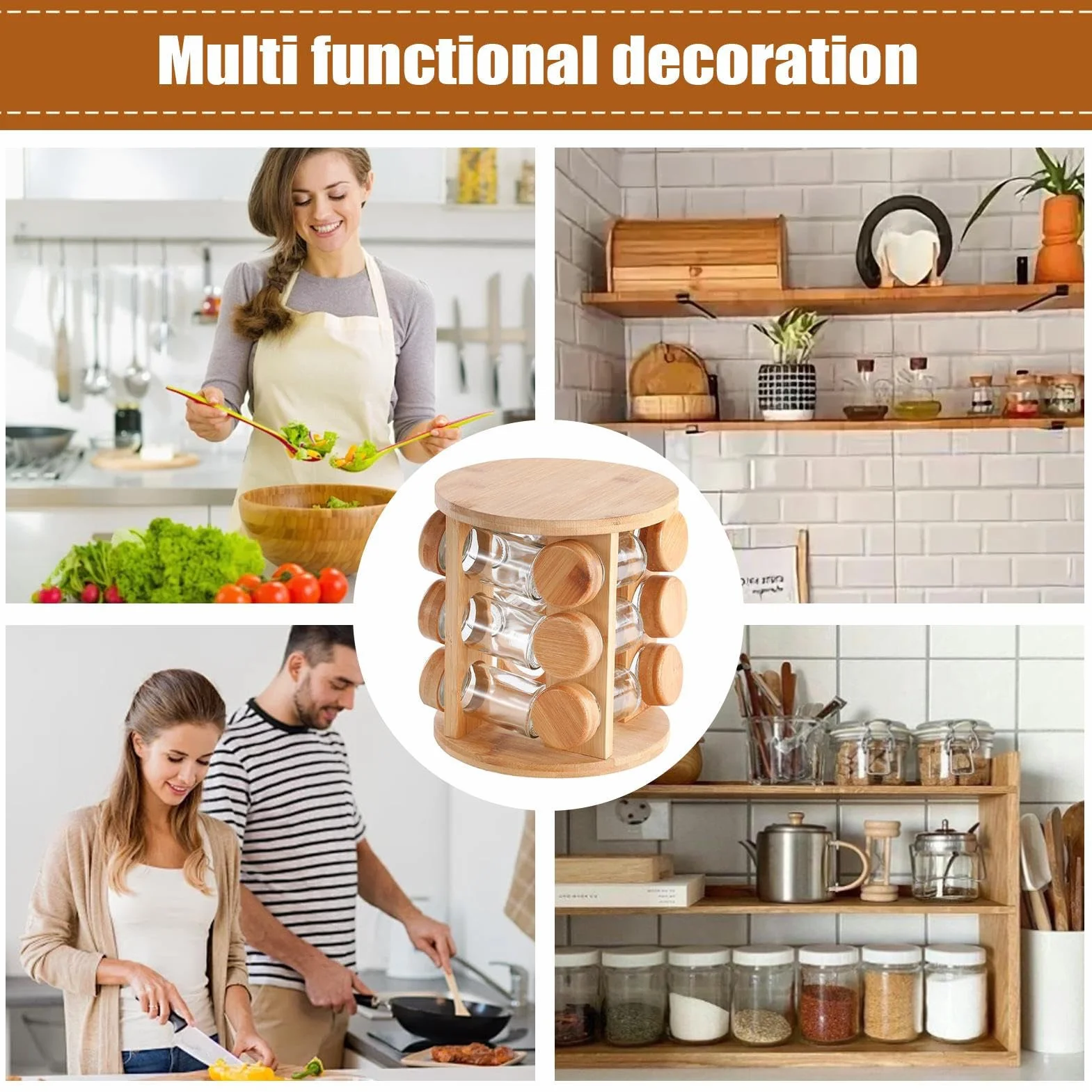 Organizador de Madera para Almacenamiento de Especias y Condimentos de Cocina | Estante para macetas de condimento de mesa, soporte giratorio para envases de sal y cajas de condimento