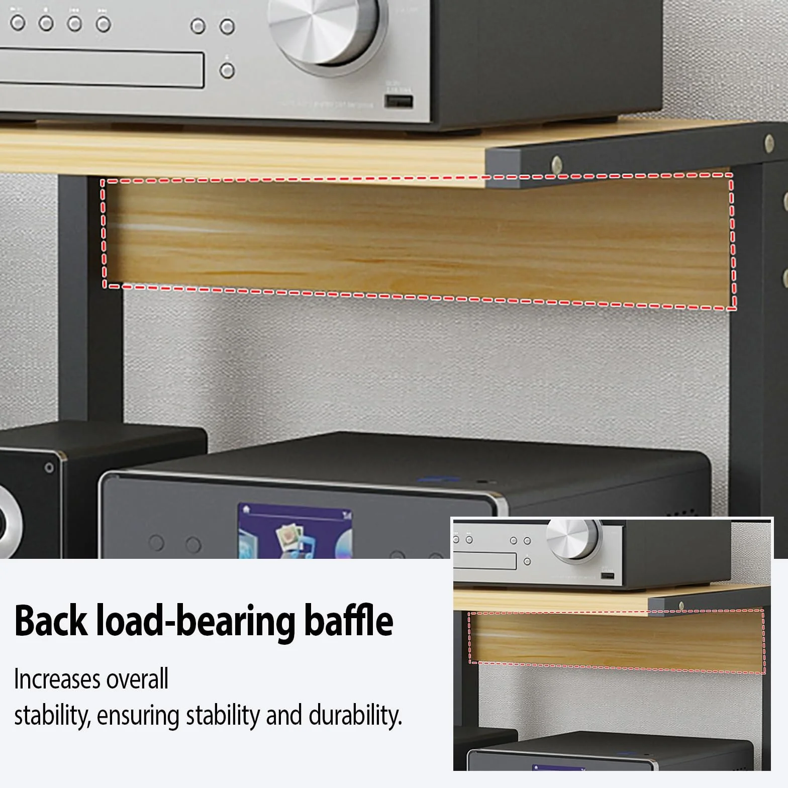 Soporte de 2 niveles para videojuegos con ruedas, estante independiente para TV, reproductor de DVD, CD, audio HiFi, almacenamiento móvil (B, 50 x 40 x 60 cm)