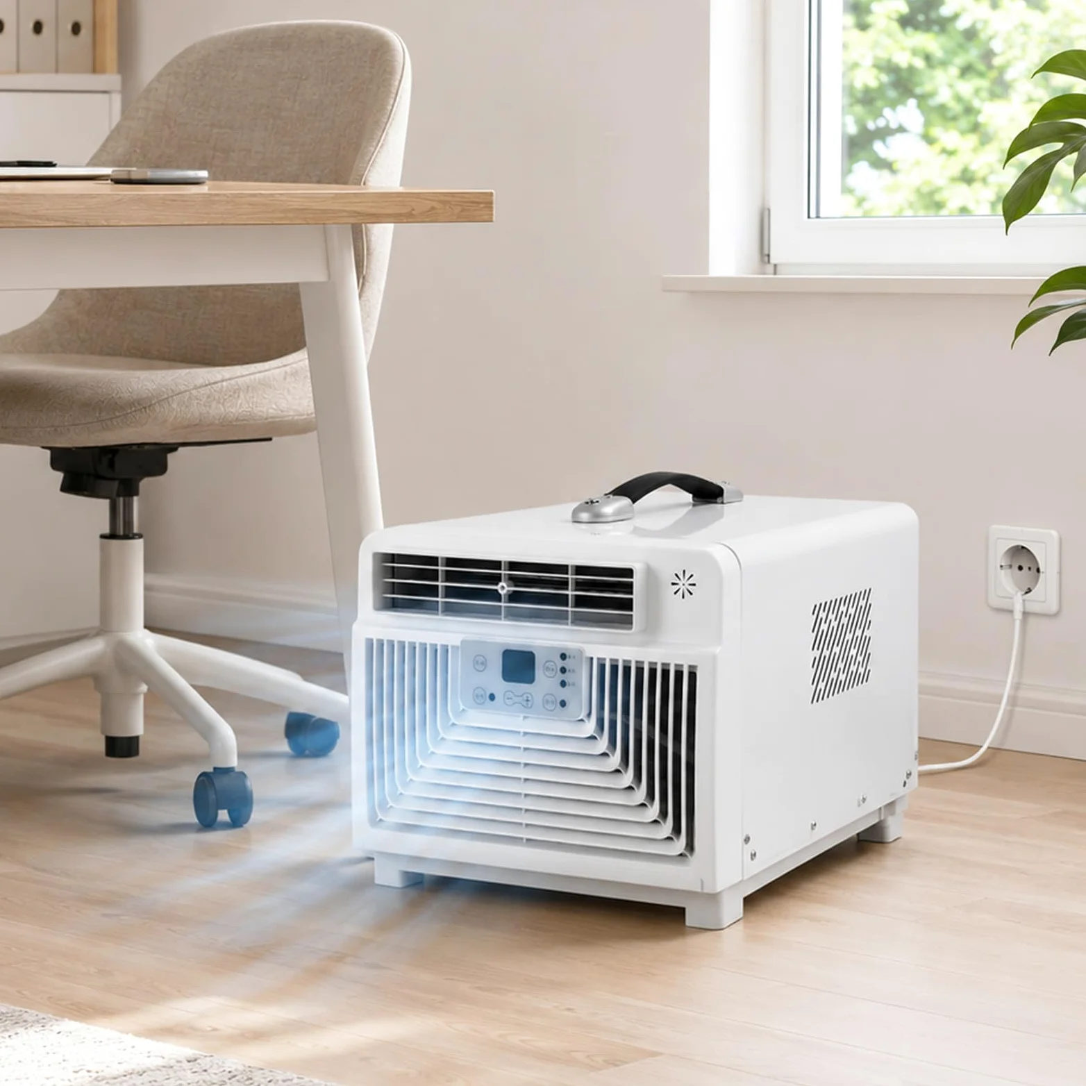 Aire Acondicionado Portátil 220V, 3400 BTU para Camping, Tienda y Autocaravana, 3 en 1 con Frío, Deshumidificador, Ventilador, Mando a Distancia, Temporizador 12H y Tubo de Escape