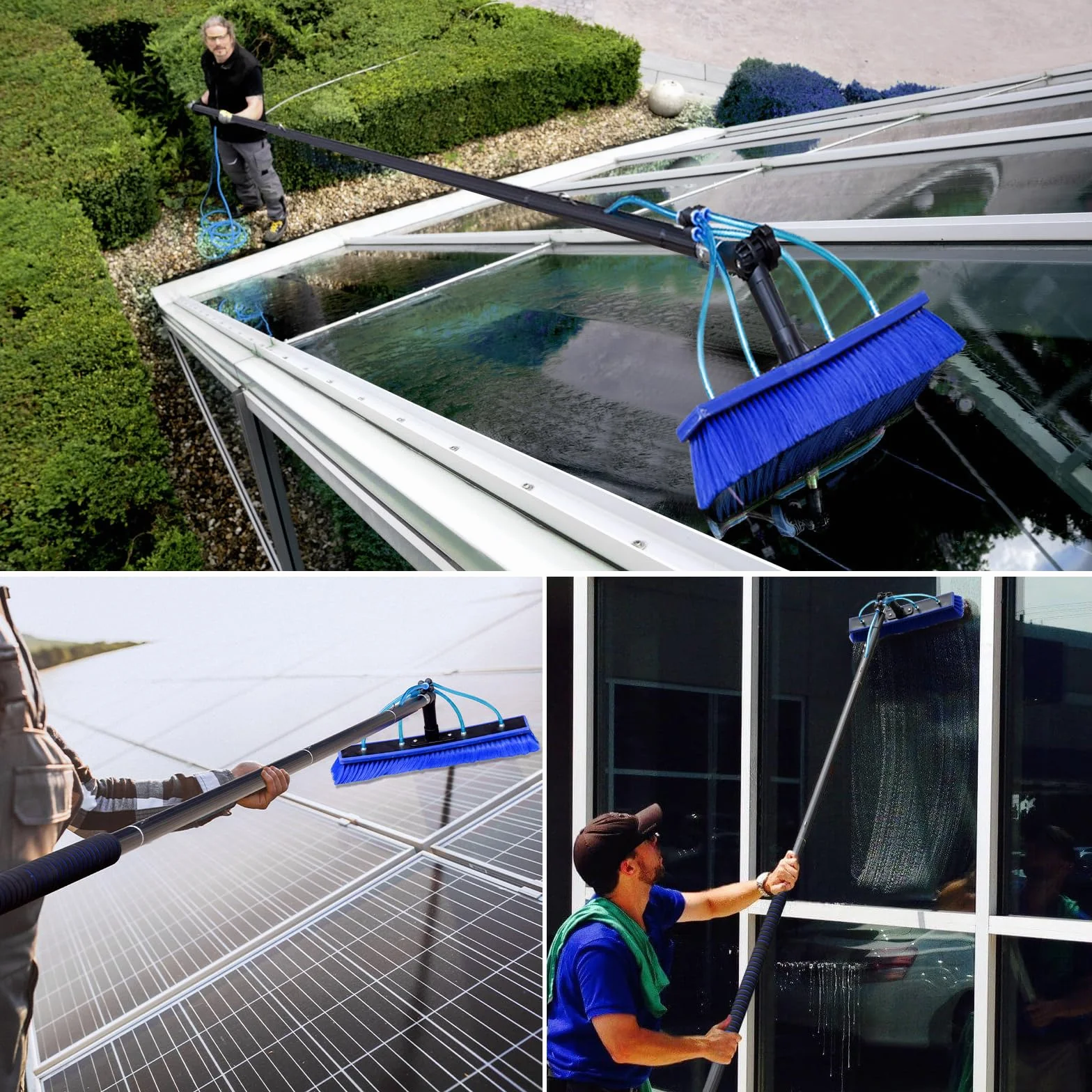 Cepillo de Limpieza de Panel Solar de 10 metros, Cepillo de Agua Limpia con 4 Boquillas, Dosificador de Jabón, para Limpieza de Paneles Solares, Ventanas, Muro (10M)