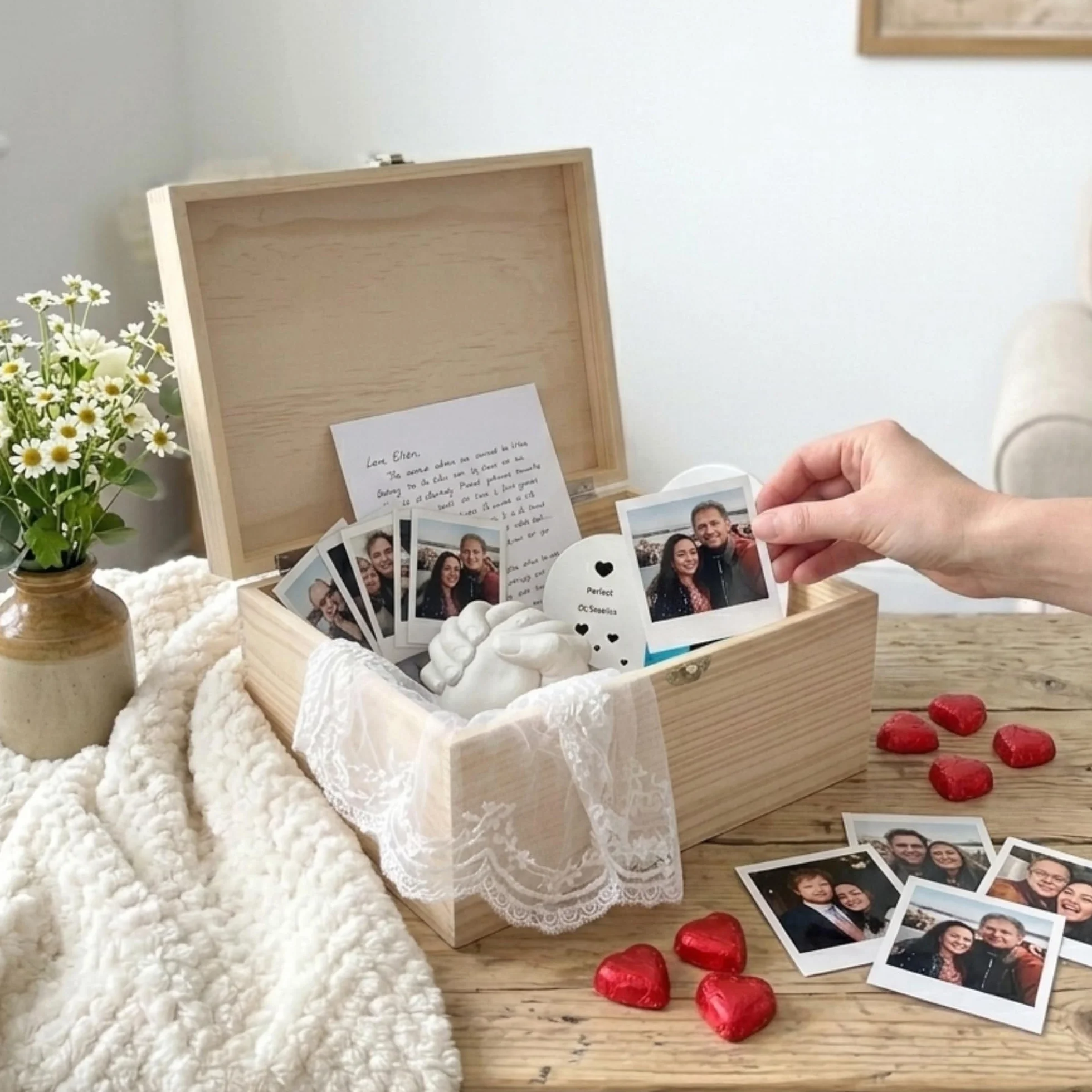 Caja de recuerdos personalizada con nombres de parejas, caja de recuerdos de madera de pino con bisagras y cierre, regalo de San Valentín, aniversario, boda, 30 x 22,9 x 18 cm