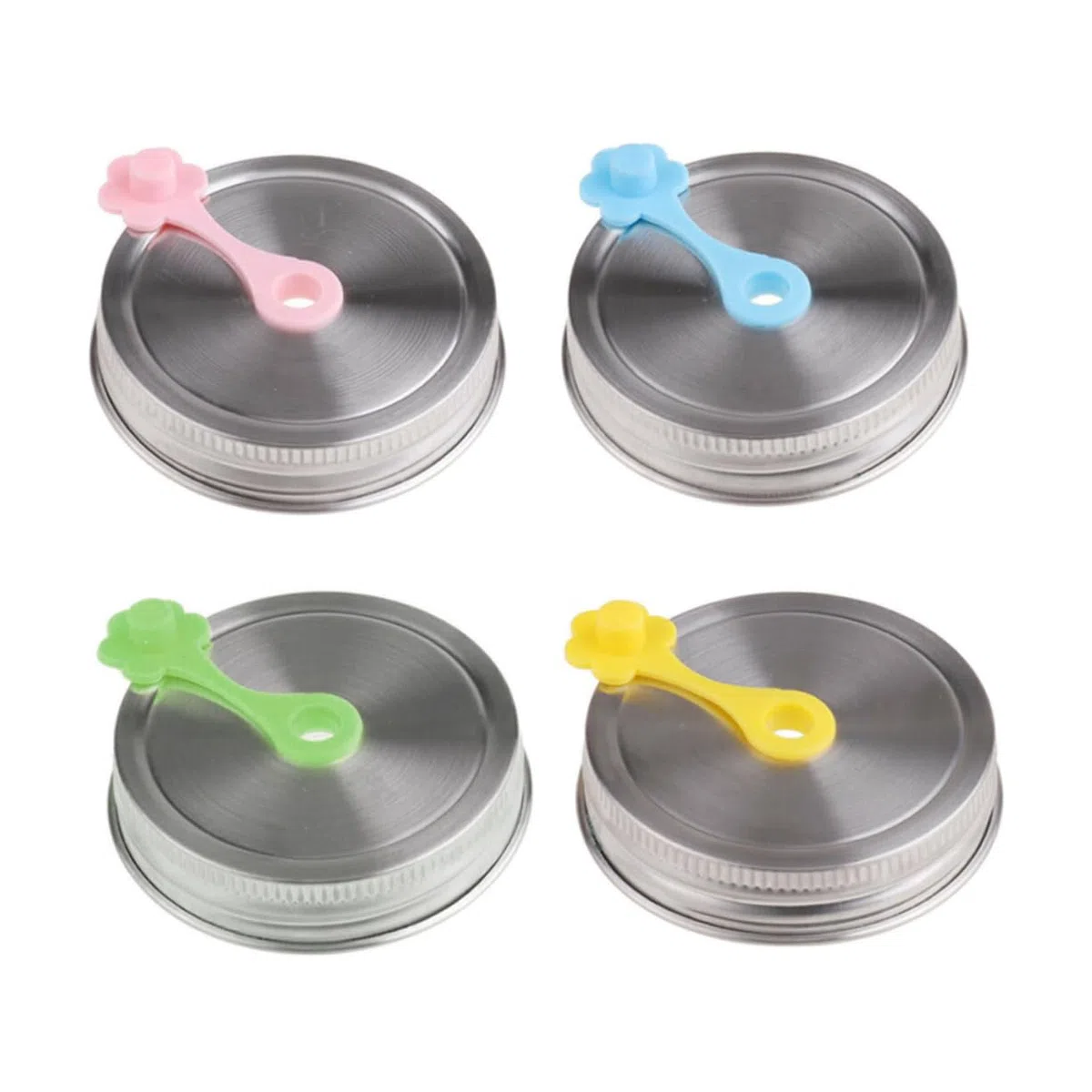 Amosfun 16 Juegos Cubierta Perforada de Acero Inoxidable Tarro de albañil Tapas Selladas Tapa de la Taza del Tarro de albañil Accesorio de conservas Suministro de Botella de Vidrio Silver