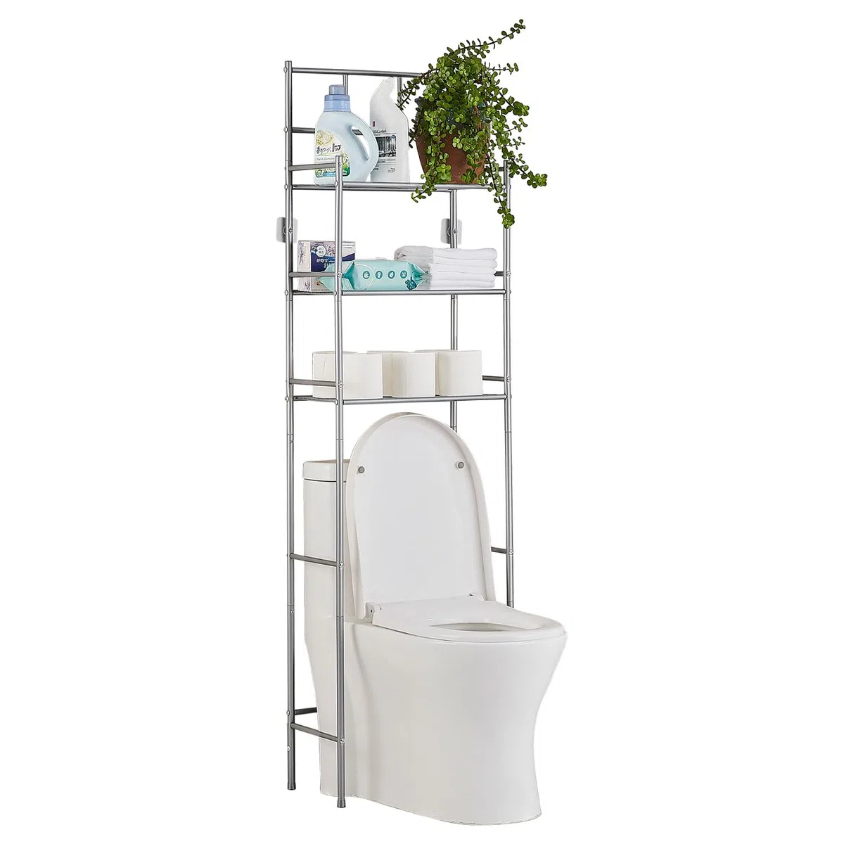 Estanteria Baño Encima WC, Mueble Sobre Inodoro de 3 Niveles, Estanteria Sobre Inodoro Independiente de Metal, Organizador de Baño Ahorra Espacio, Fácil de Montar para Baño, Lavandería, Gris