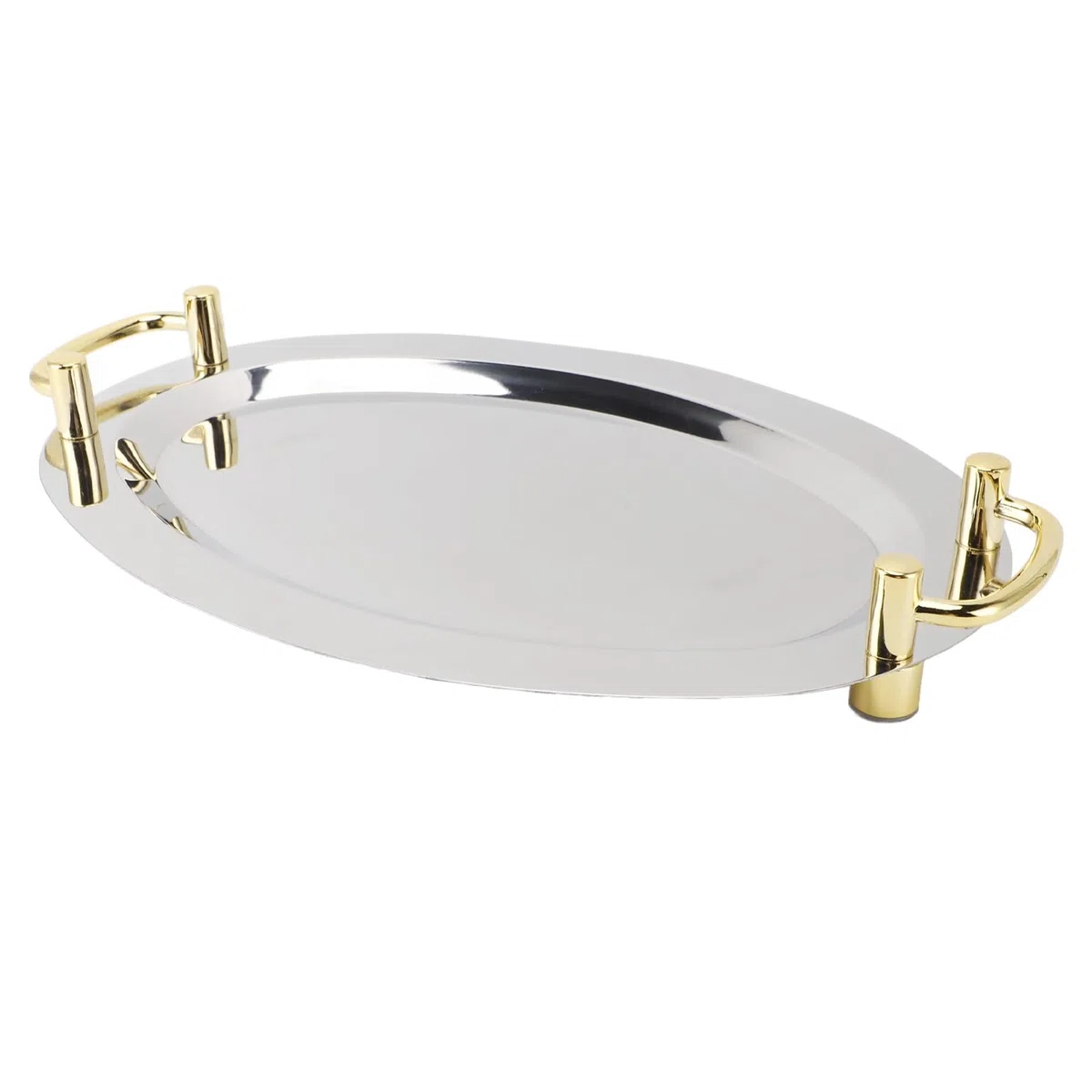 Plato de acero inoxidable con asa |Bandeja de Servicio de Metal Portátil para Buffet/Restaurante/Fiesta |El acabado de espejo mantiene los alimentos seguros y ordenados |Acero (Forma redonda con