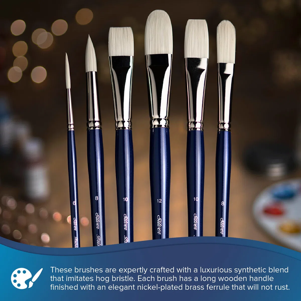 Silver Brush Limited Bristlon - Juego de 4 Pinceles para Pintura acrílica y óleo - Mango Largo