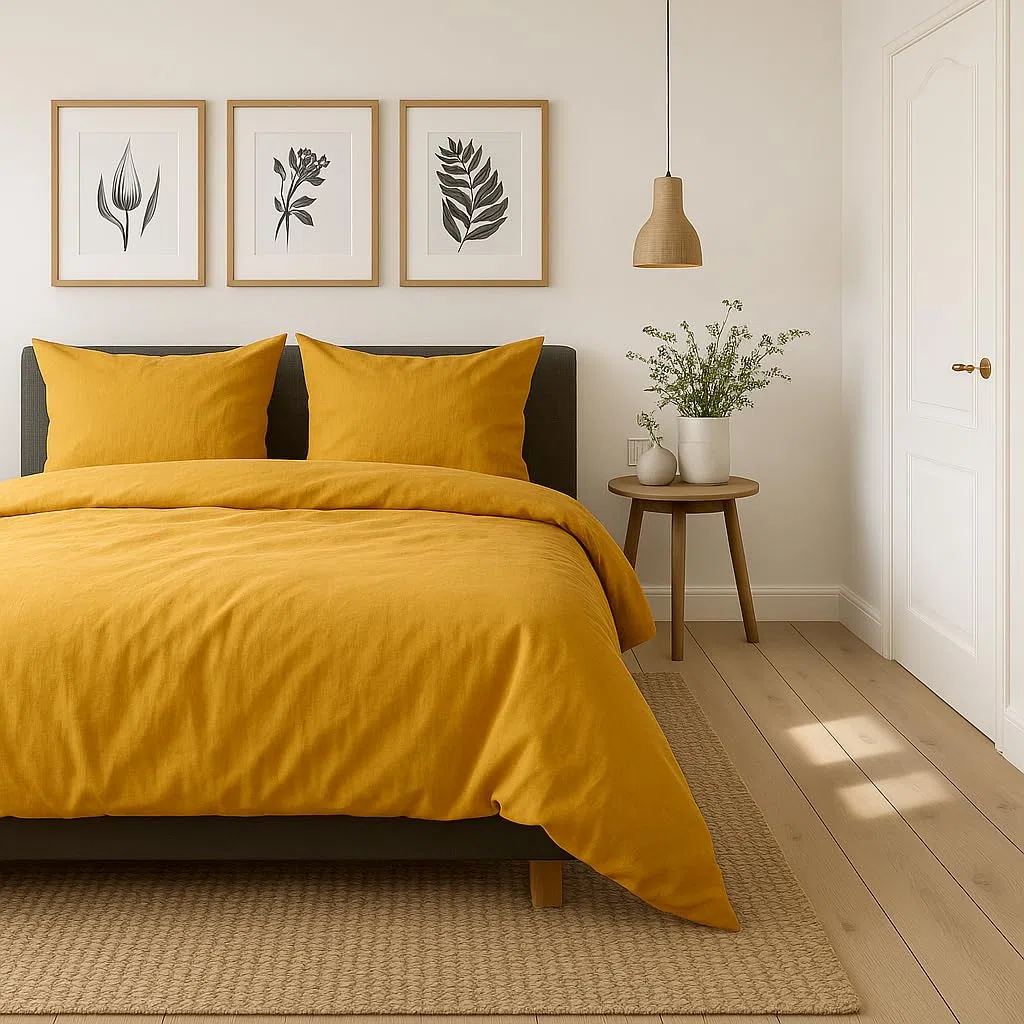 VEL VET HOME Ropa de cama de 135 x 200 cm, algodón, funda nórdica de 135 x 200 cm con funda de almohada de 80 x 80 cm, alta calidad, con cremallera, 100% algodón, fabricado en la UE, mostaza, color